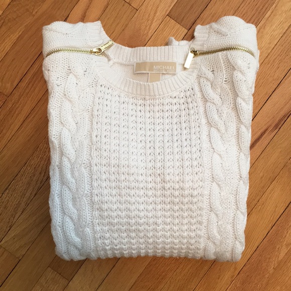 MICHAEL Michael Kors Sweaters - Michael Kors White Cable Knit Sweater with Zippers